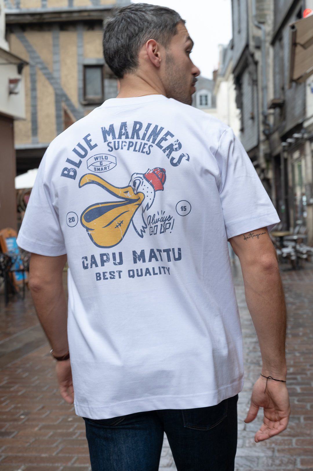 T-Shirt Blue Mariners Supplies blanc