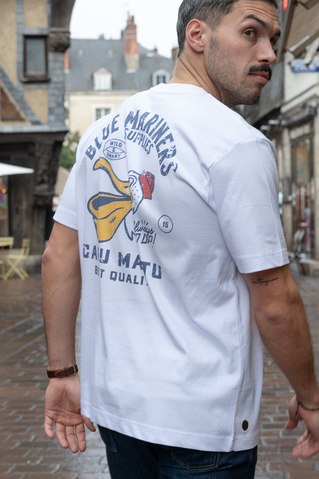 T-Shirt Blue Mariners Supplies blanc