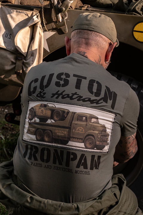 T-shirt Ironpaw “Custom & Hotrod” – Coton Bio GOTS – Kaki
