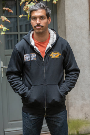 Sweatshirt Zip Sherpa Racing Black