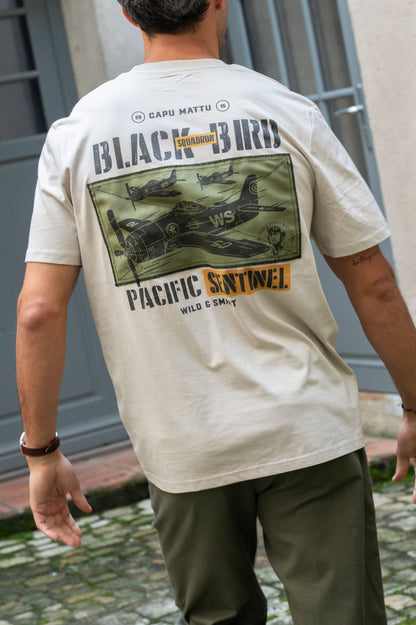 T-shirt Black Bird Squadron Crème Patchwork kaki