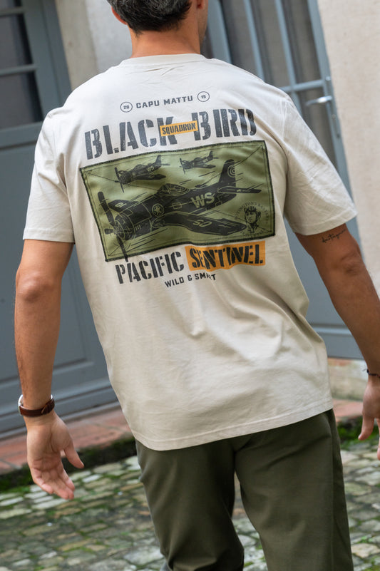 T-shirt Black Bird Squadron Crème Patchwork kaki