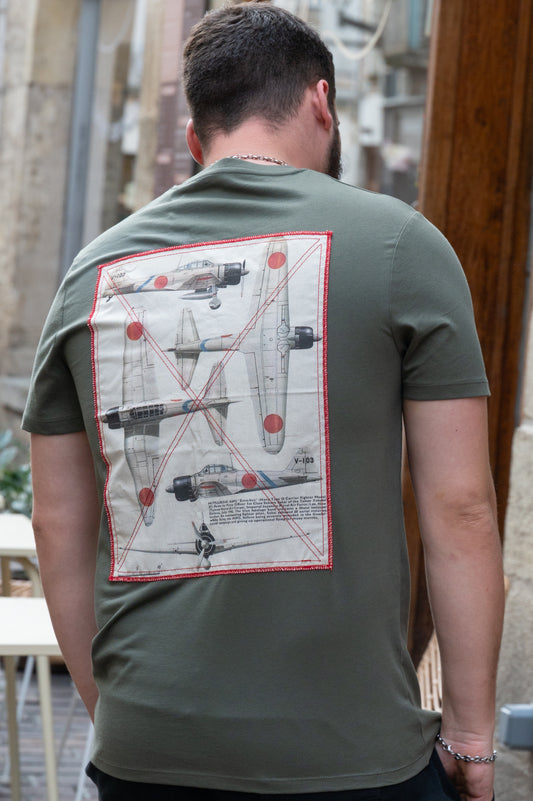 T-shirt Mitsubishi A6M zéro Kaki – Patch imprimé & cousu – Capu Mattu