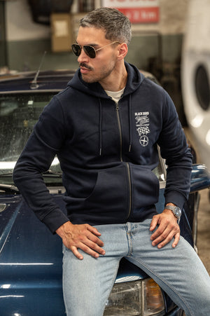 Sweat Hoodie Zip Blackbird Racing Young Timer — Navy — Capu Mattu