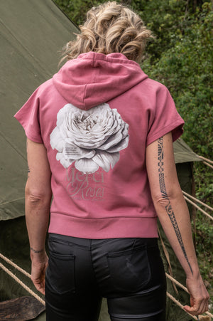 Sweat Hoodie Manches Courtes Merci Pour les Roses – Hommage Jean d'Ormesson – Rose Antique | Capu Mattu