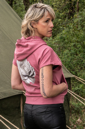 Sweat Hoodie Manches Courtes Merci Pour les Roses – Hommage Jean d'Ormesson – Rose Antique | Capu Mattu