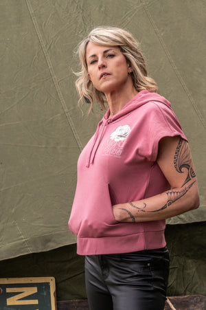Sweat Hoodie Manches Courtes Merci Pour les Roses – Hommage Jean d'Ormesson – Rose Antique | Capu Mattu