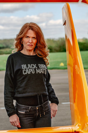 Crop Top Sweatshirt Black Bird