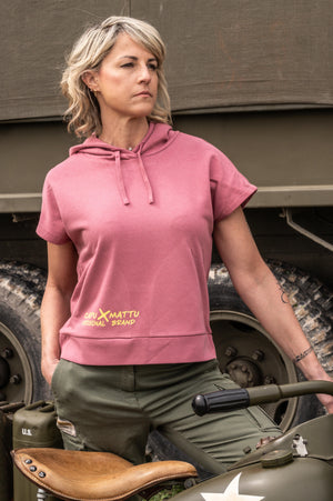 Sweat Hoodie Manches Courtes Atomic Girl – Femme Rose | Capu Mattu Original Brand