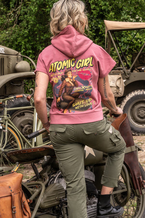 Sweat Hoodie Manches Courtes Atomic Girl – Femme Rose | Capu Mattu Original Brand
