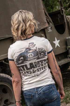 T-shirt Femme Atlantic Beach Race – Sand & Steel – Popeye Hot Rod | Capu Mattu Speed Authority