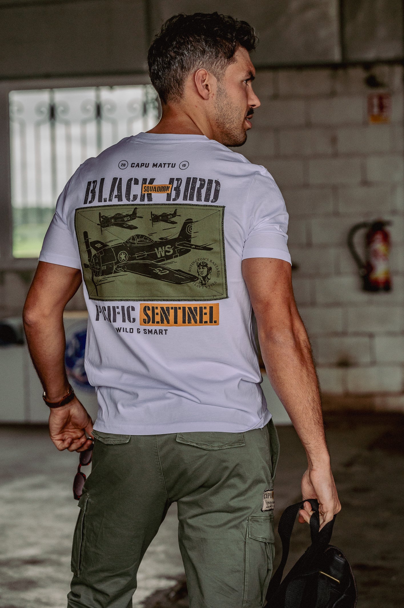 T-shirt Black Bird Squadron Blanc Patchwork kaki