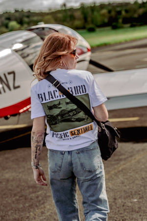 White Black Bird Squadron T-shirt khaki patchwork