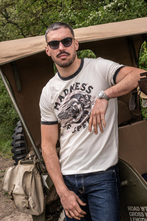 T-shirt Madness of Speed – Hommage Isle of Man TT – Ringer Bicolore Homme | Capu Mattu